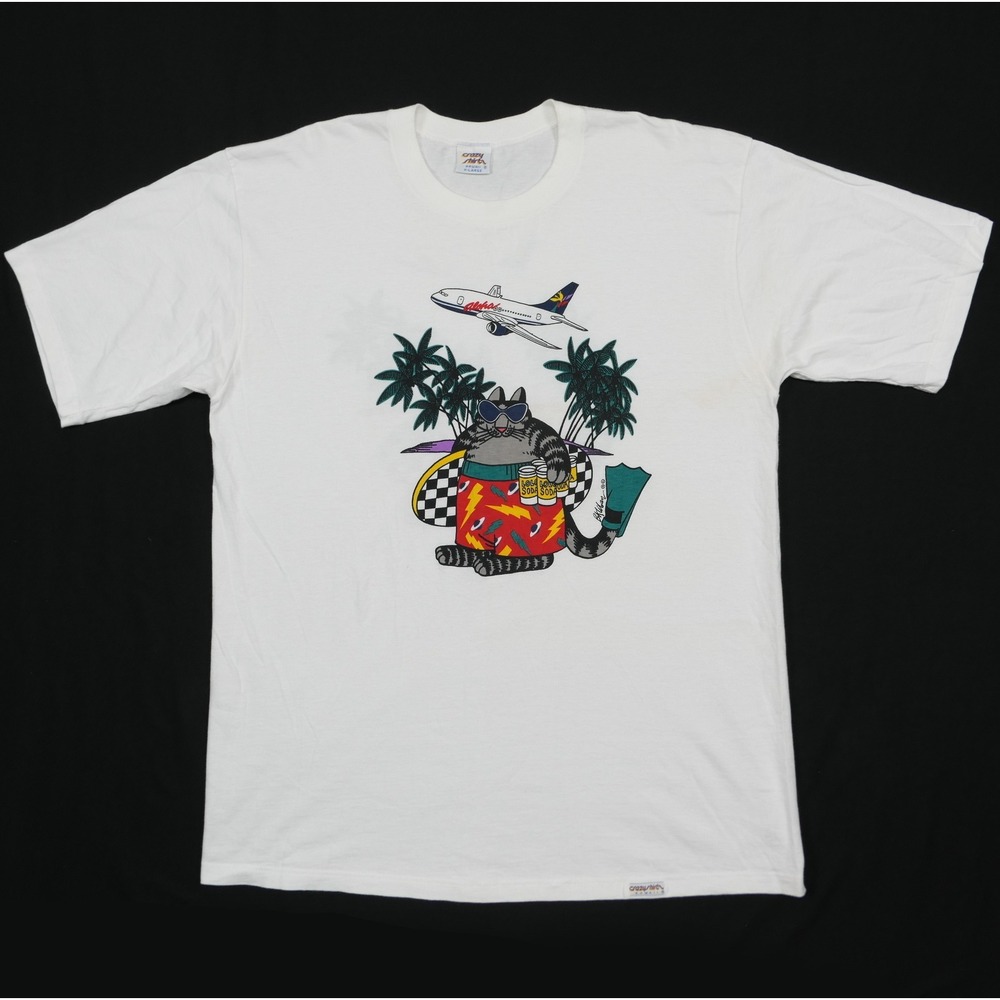 Crazy Shirts Hawaii B Kliban Cat Surf Aloha T-Shirt White XL VTG Graphic Tee USA
